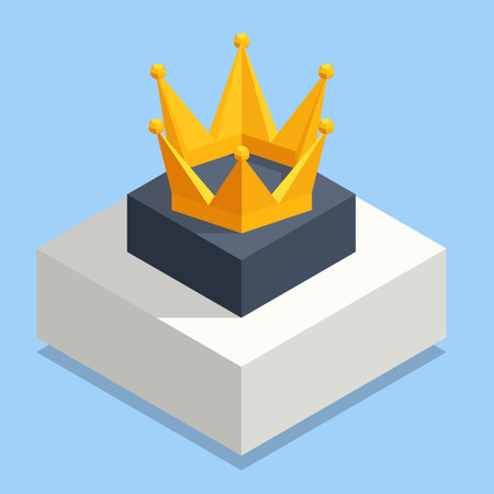 Isometric Golden Crown. Crowning Headdress for King and Queen. Emperor King Crownのイラスト素材