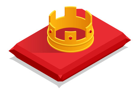 Isometric Golden Crown. Crowning Headdress for King and Queen. Emperor King Crownのイラスト素材