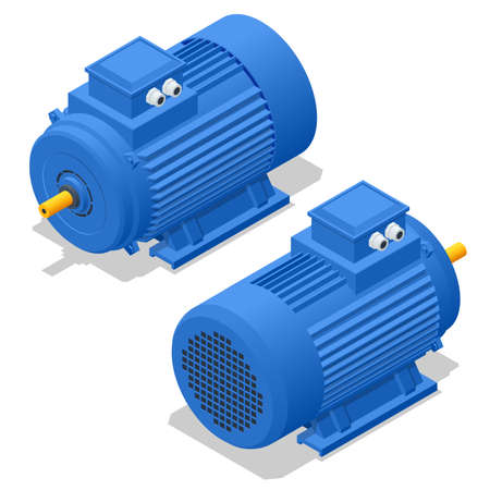 Isometric Electric Generator Motor isolated on white background. Power supply for electric car charging. Modern technology and environment careのイラスト素材