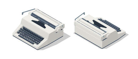 Isometric Vintage typewriter and papers. Typewriter machine in retro style. World Writer Day.のイラスト素材