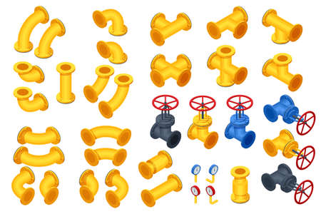 Isometric Valves and Piping, Communications, Stop Valves, Appliances. Gas industry, gas transport system. Construction Pieces pipes, fittings, gate valve, faucet. Water, plastic, icon, wrench, pipeのイラスト素材