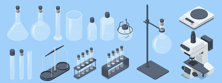 Isometric Analysis Lab, Chemical Laboratory Science. Lab chemical tubes setのイラスト素材
