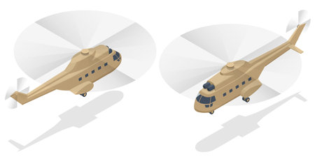 Isometric Military helicopter vector. Transport helicopter flyingのイラスト素材