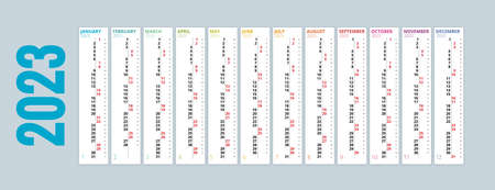 Calendar Planner for 2023. Calendar template for 2023. Stationery Design Print Template. Week Starts on Sunday.のイラスト素材