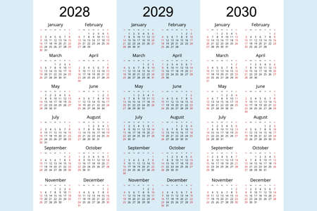 Calendar planner 2028, 2029, 2030, Corporate design planner template. Week Starts on Sundayのイラスト素材
