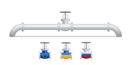 Transportation, delivery, transit of natural gas or petroleum on pipeline between supplier and importer. Gas control equipment. Natural gas supplies. Oil gas industry sanctions, embargoのイラスト素材