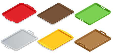 Isometric plastic food tray isolated on white background. Restaurant, fast food, kitchenのイラスト素材