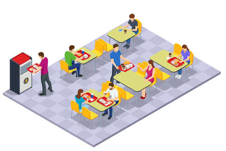 Isometric Fast Food Court Burger, Restaurant Interior, Catering, Shopping Mallのイラスト素材