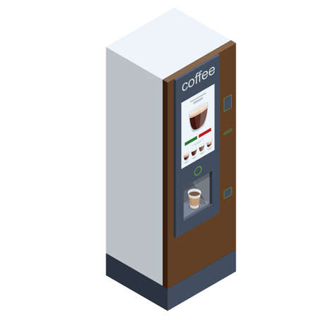 Isometric self-service coffee machines offer consistent quality coffee. Vending machine with coffee in the supermarket.のイラスト素材