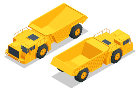 Isometric Mine dump truck, Dumper. Underground truck is a 20 metric tonne underground truck for small to medium-scale underground operations and development work. Trucks for haul, dump and excavationのイラスト素材