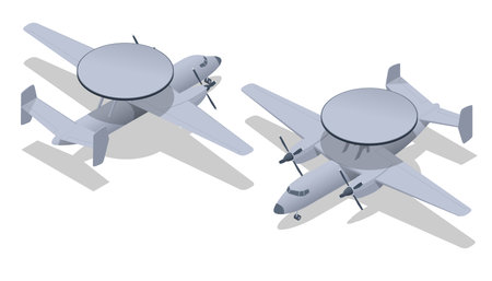 Isometric Northrop Grumman E-2 Hawkeye is an American all-weather, carrier-capable tactical airborne early warning AEW aircraft. , Airborne early warning and control.のイラスト素材