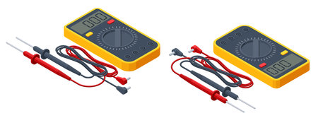 Isometric Electrical Tester, Digital multimeter on white background. Electricians tool. Manual-Ranging Digital Multimeter, Dual Range Non-Contact Voltage Testerのイラスト素材