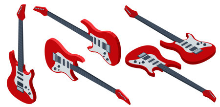 Isometric Realistic Electric Guitar. Acoustic and Electric Guitar Musical Instrumentsのイラスト素材