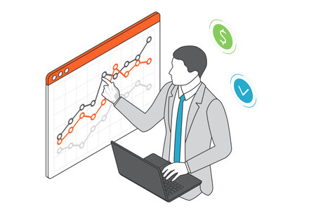 Isometric Business to Business Marketing, business analysis, analytics, research, strategy statistic, planning, marketingのイラスト素材