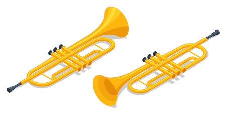 Isometric Trumpet. Musical instrument trumpet Orchestra musicのイラスト素材