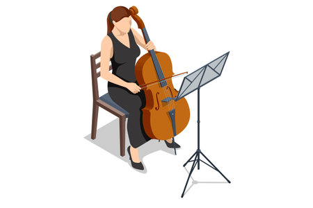 Isometric cello, violoncello, bass-viol isolated on wihteのイラスト素材
