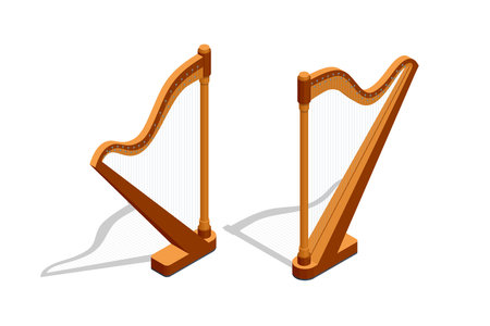 Isometric harp, a stringed musical instrument for festive, concert, and festival performances.のイラスト素材