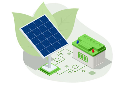 Isometric solar power station and batteryのイラスト素材