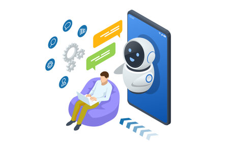 Isometric Artificial Intelligence, Knowledge Expertise Intelligence Learn. Internet connect Chatgpt Chat with AI, Artificial Intelligence.のイラスト素材