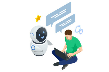 Isometric Artificial Intelligence, Knowledge Expertise Intelligence Learn. Internet connect Chatgpt Chat with AI, Artificial Intelligence.のイラスト素材