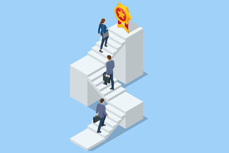 Isometric goal and target achievement concept. Hope to success in business, accomplishment or reaching business goal. Career growth, business success, profitのイラスト素材