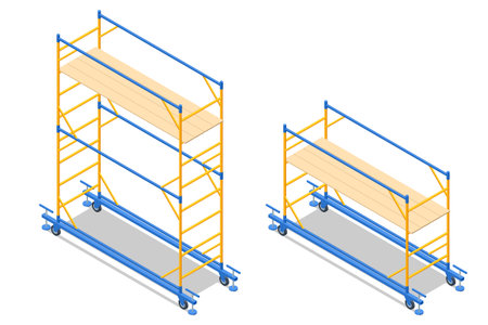 Isometric Scaffolding frame. Labor risks prevention about using scaffolds safely.のイラスト素材