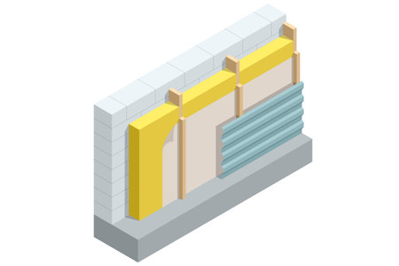 Isometric thermal external Insulation brick wall. Homes energy efficiency. Improve the energy efficiency of your house, save on energy costs, invest in maintaining the value and living comfort of yourのイラスト素材