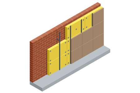Isometric thermal external Insulation brick wall. Homes energy efficiency. Improve the energy efficiency of your house, save on energy costs, invest in maintaining the value and living comfort of yourのイラスト素材