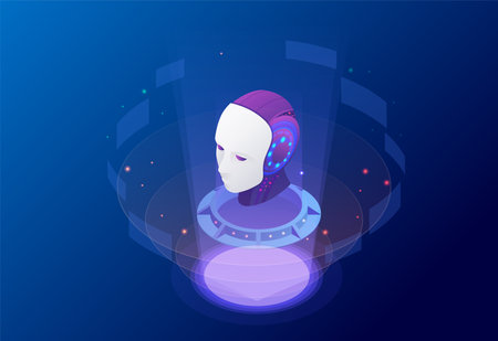 Isometric Artificial Intelligence, Knowledge Expertise Intelligence Learn. Internet connect Chat, Chat with AI, Artificial Intelligence.のイラスト素材