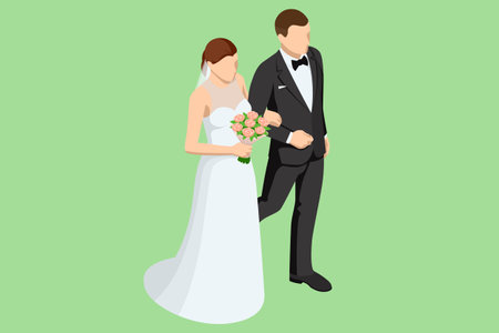 Isometric wedding couple. Marriage and family relations. Wedding ceremony.のイラスト素材