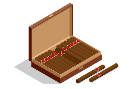 Isometric smoking cigar isolated on white background. Handcrafted Brown cigar made with real tobacco leaves.のイラスト素材