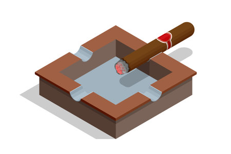 Isometric smoking cigar isolated on white background. Handcrafted Brown cigar made with real tobacco leaves.のイラスト素材