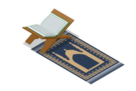 Isometric Islamic Book Koran. Kuran or Quran , the holy book of all Muslim Worship, making traditional prayer to God.のイラスト素材