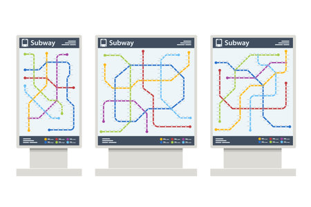 Flat metro or subway map isolated on white background. Underground way. Fictional metro map.のイラスト素材