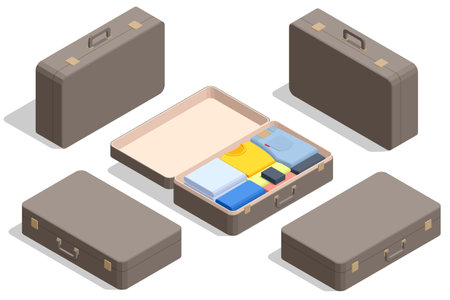 Isometric luggage or baggage for travel and transport concept design. Travel bags, suitcase setのイラスト素材