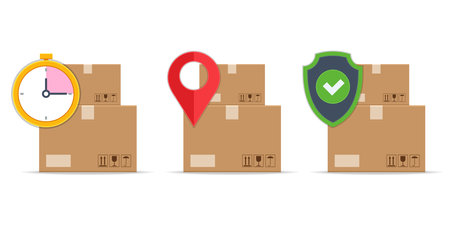 Parcel box or Cardboard box, e-commerce, logistics, delivery, online shopping concept. Delivery home and office. City logistics. Online Express, Free, Fast Delivery, Shipping Deliveryのイラスト素材