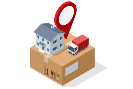 Isometric Logistics, Business logistics, Warehouse Logistic, Online delivery, Export and Import. Delivery home and office. City logistics.のイラスト素材