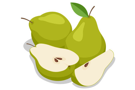 Isometric Green Pear. Pear, a sweet and juicy fruit. Its rich in fibre, vitamins, and antioxidants, offering taste and nutritional benefits. It is a healthy and nutritious food.のイラスト素材
