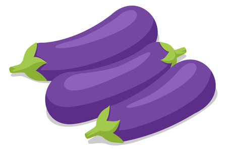fresh eggplant isolated on white background. Eggplant is a versatile vegetable with a rich, spongy texture. Its low in calories, high in fibre, and contains antioxidants, vitamins, and minerals.のイラスト素材