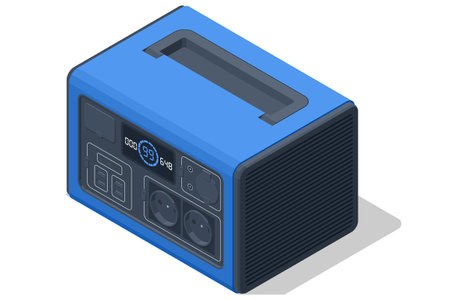 Isolated portable home battery designed for home backup. Home backup solution. Portable power supply battery to use for camping, fishing, hunting or during power outages.のイラスト素材