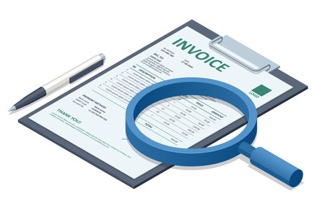 Isometric E-invoice and digital payment. Modern vector illustration for e-billing, accounting, and online finance management. Digital financial transactionのイラスト素材