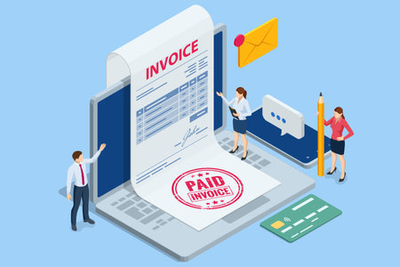 Isometric Mobile invoice Online Digital E Invoice And Statements Software payment concept. Online Digital E Invoice And Statements Softwareのイラスト素材