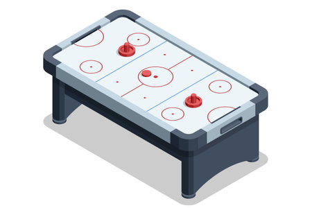 Air Hockey Table. Isometric air hockey table with puck and mallets. Arcade sport game equipment isolated on white background. Modern leisure and entertainment concept in clean vector style.のイラスト素材