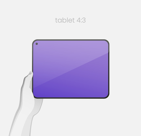 Hand holding tablet with bezel-less design and in-screen selfie camera. All-screen tablet with an 4:3 aspect ratio on white backgound. Modern concept for web design. EPS10のイラスト素材