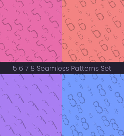 5 6 7 8 number seamless patterns set. Numbers colorful vector illustration. Vector EPS8のイラスト素材