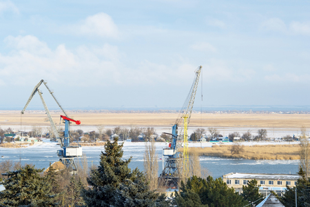 The urban landscape of the port city with views of the river. The view from the topの写真素材