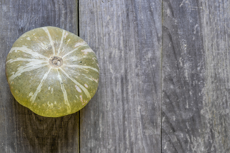 Green pumpkin on wooden vintage grey backgroundの写真素材
