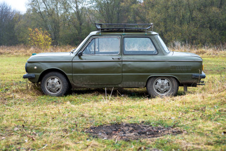 Car brand Zaporozhets on the background of nature in autumn Russia, Kursk region, Zheleznogorsk, October 2020のeditorial素材