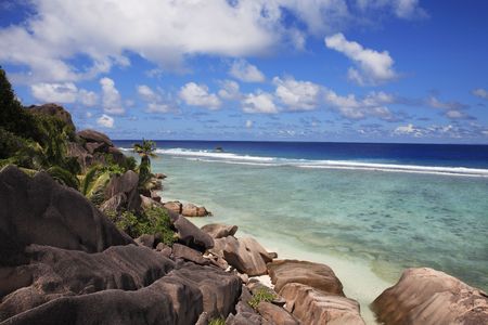 anse source d'argent beach in la digue in seychelles islandの写真素材