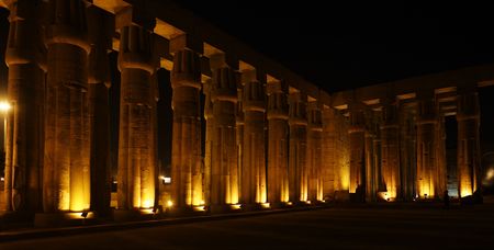 view of the luxor temple by night in upper egyptの写真素材